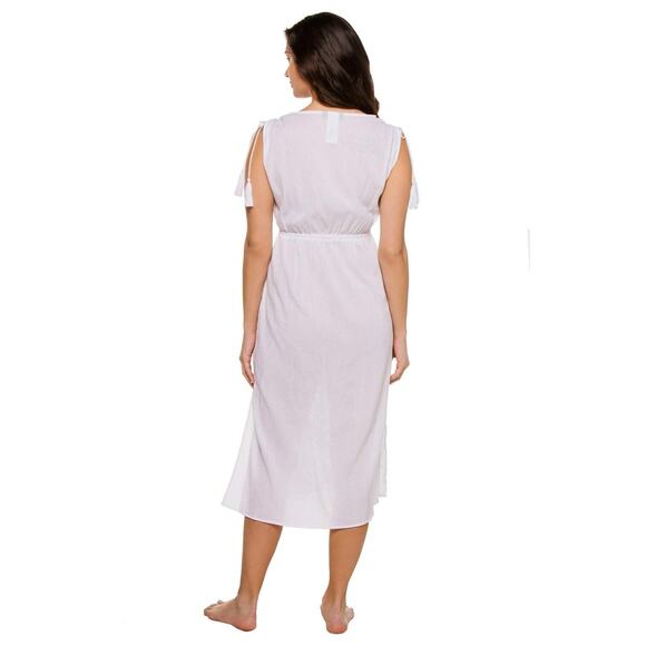 La Blanca Women Standard Tie Front Midi Dress Cover Up White Size S 1284 - Picture 2 of 2